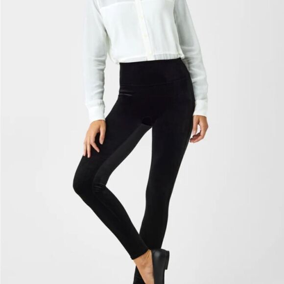Spanx velvet leggings black small 2070 edgy rocker moto - Picture 1 of 6
